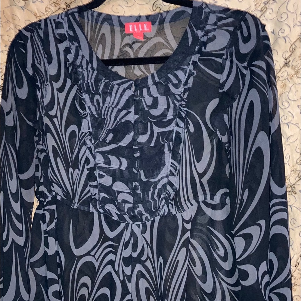 ELLE Black & Grey sheer long sleeve blouse